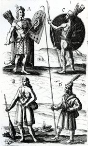 サミュエルドシャンプラン（ca 1574-1635）、17世紀にシェウルドシャンプランの航海から彫刻されたアルゴンキンドレスのイラスト